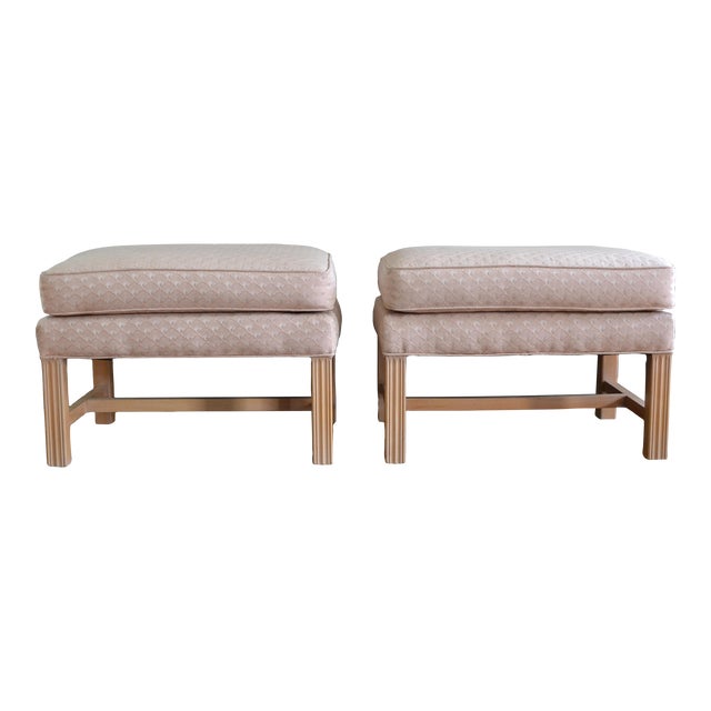 Mid 20th Century Chippendale Stools With Pickled Wood Frames - a Pair For Sale