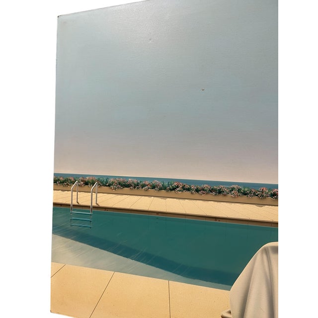 Blue Pierre Coulon, Poolside Composition, 1982, Oil on Canvas For Sale - Image 8 of 10