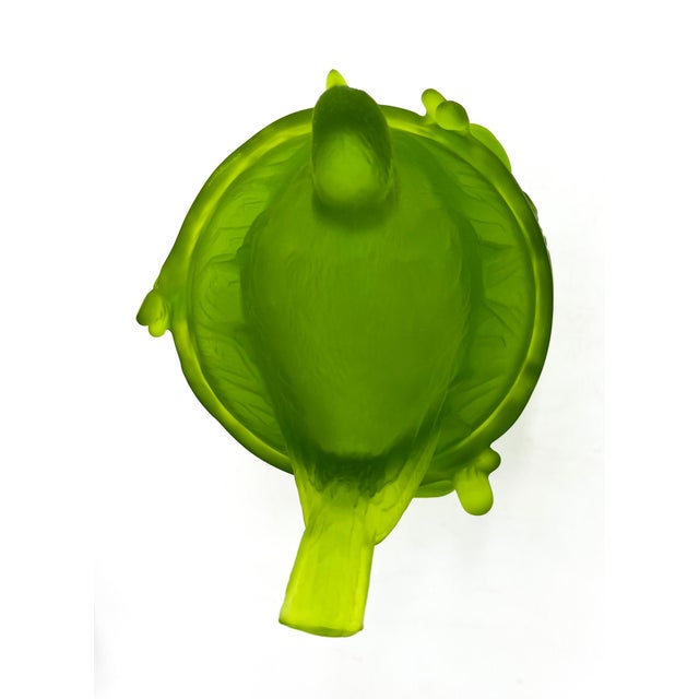 Glass Mid-Century Westmoreland Lime Green Satin Glass Bird on Nest Candy Dish – Frosted Songbird Covered Bowl - - Cottagecore, Grandmillennial For Sale - Image 7 of 15