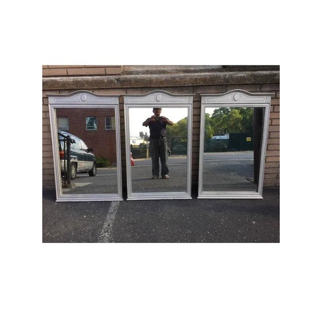 Set of three rectangular elongated mirrors, in vintage gray condition, excellent for entryway and or niche,