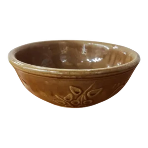 Vintage Usa Brown Stoneware Fruit Motif Serving Mixing Bowl