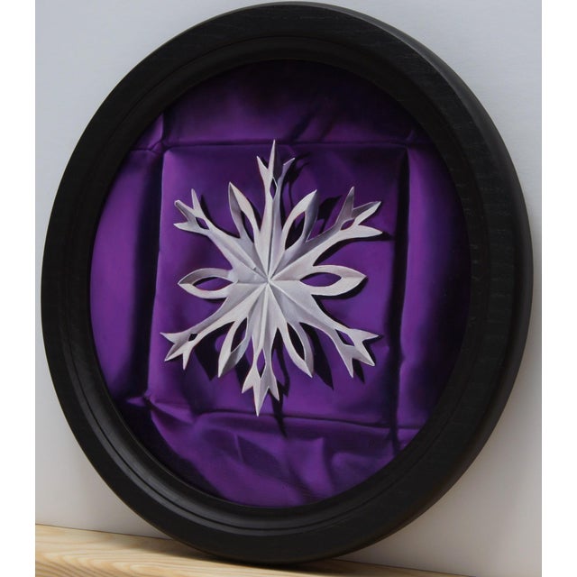 Contemporary Paper Snowflake 2 by Amy Ordoveza | Oil on Aluminum Composite Panel Snowflake on purple background For Sale - Image 3 of 3