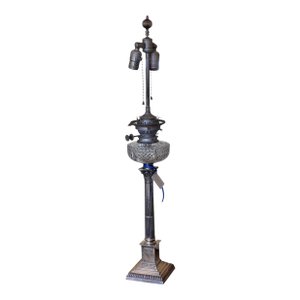 Antique Mappin & Webb Neoclassical Column Silver & Cut Crystal Table Lamp
