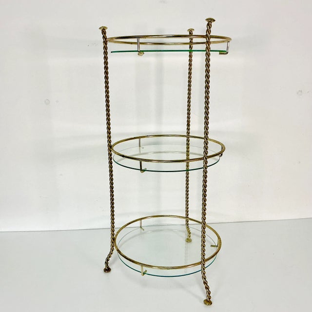 1970s Vintage Hollywood Regency Boho Chic Metal Twisted Rope Gold Finish 3-Tier Plant Stand. For Sale - Image 9 of 12