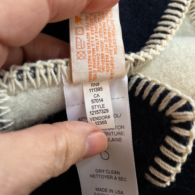 Navy Blue Tory Burch Large Greek Key Design Nautical Navy and White Luxury Blanket For Sale - Image 8 of 8