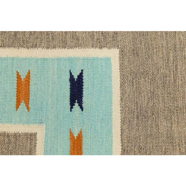 Modern Navajo-Style Handmade Wool Area Rug - Geometric Turquoise & Earth Tones For Sale - Image 11 of 11