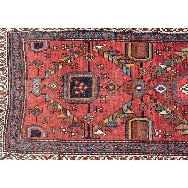 Kurdish Antique Runner in Vibrant Red Background and Multi-Tiered Border 3'3 X 14'1 For Sale In Atlanta - Image 6 of 12