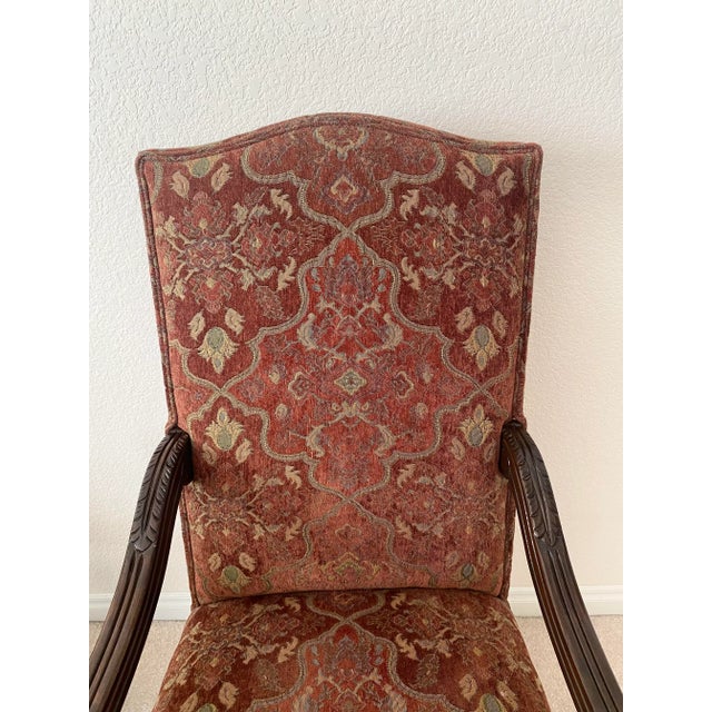 Late 20th Century Baroque Style Renaissance Revival Tuscan Tall Back Carved Open Armchairs Upholstered Seat and Back Excellent Condition. For Sale - Image 5 of 17