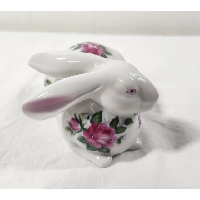 1990s Vintage Porcelain Easter Bunny Rabbit Floral Figurine For Sale - Image 5 of 8