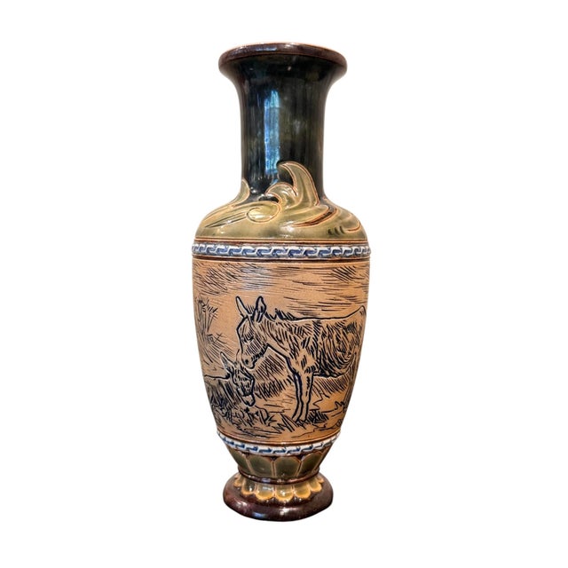 Antique Royal Doulton Lambeth Stoneware Hanna Barlow Incised Donkey Vase Antique Royal Doulton Lambeth Stoneware Hannah...