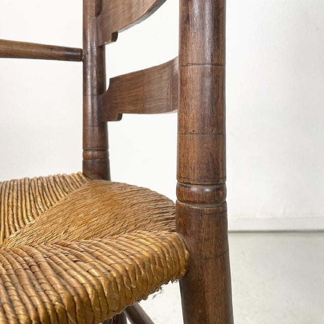 French Wood Oak and Straw Chair with Armrests Decorations, 1890s For Sale - Image 11 of 18