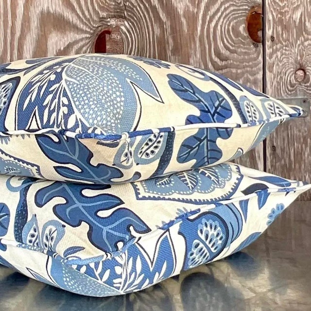 Vintage Costal Blue Floral Down Throw Pillow For Sale - Image 13 of 14