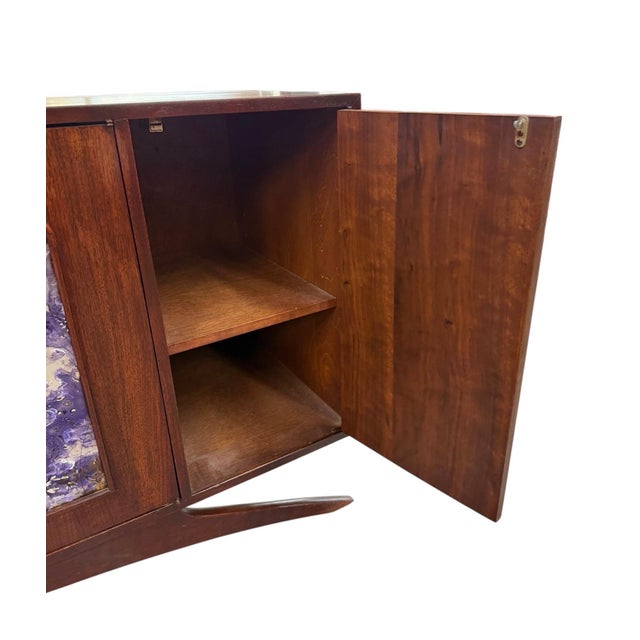 Mid-Century Modern 2-Piece Kagan Style Dark Walnut Sideboard W/Bar Cabinet For Sale - Image 12 of 13