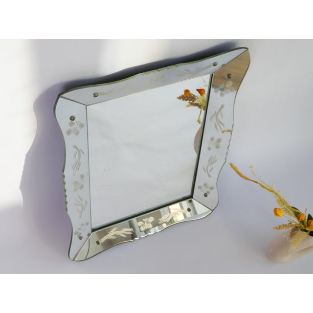 Vintage Venetian Rectangular Ornate Mirror with Floral Details with Waved Edges, Italy, 1950s For Sale - Image 4 of 10