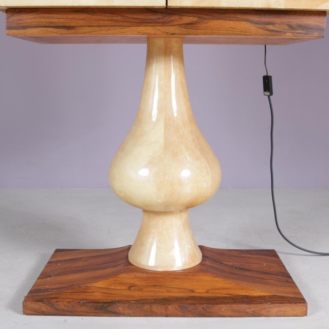 Wood Italian Goatskin Bar Cabinet on Pedestal Base by Aldo Tura, 190s For Sale - Image 7 of 18
