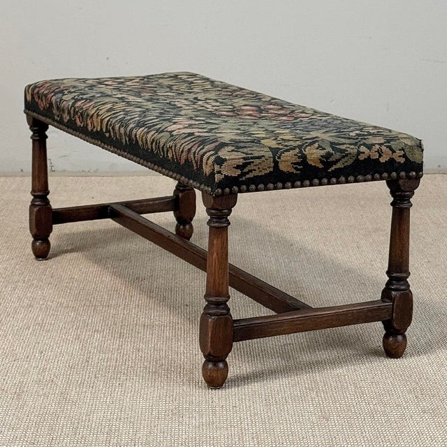 Antique Renaissance Revival Floral Needlepoint Tapestry Bench For Sale - Image 14 of 18