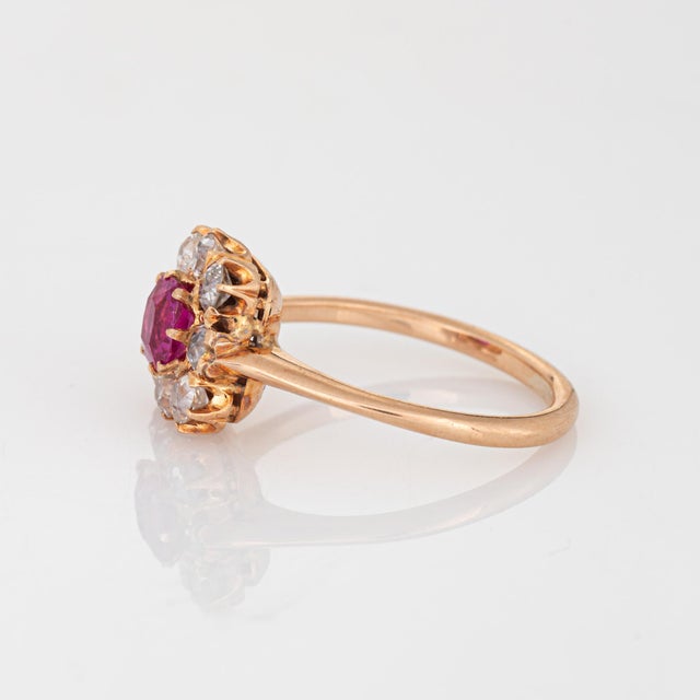 Antique Edwardian Diamond Ruby Square Ring 14k Gold Sz 6.5 Gemstone Engagement For Sale - Image 4 of 6