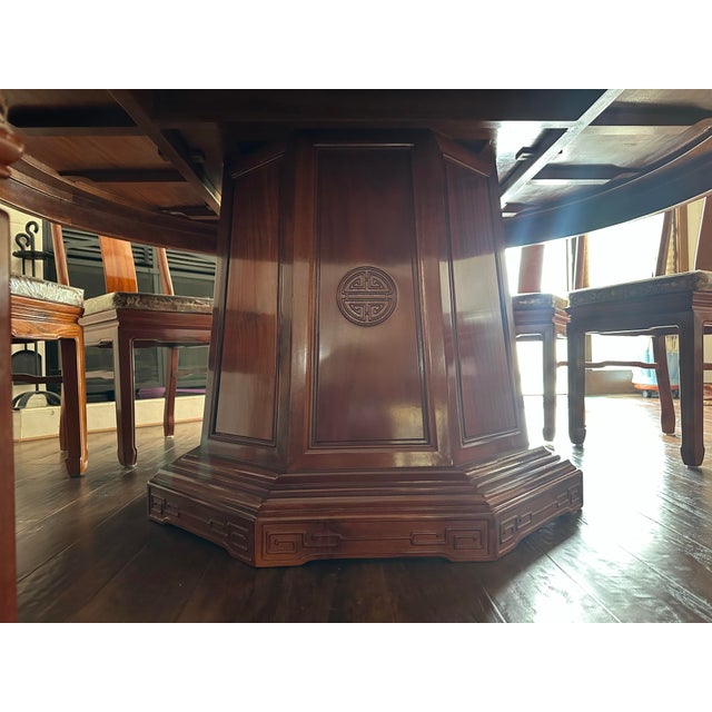 Vintage Burmese Rosewood Mid-Century Chinese Round Dining Table & 10 Chairs Set With Lazy Susan For Sale - Image 12 of 12