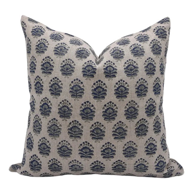 Block Printed Thick Linen Throw Pillow Cover 18x18 Inch- Bheeshma For Sale