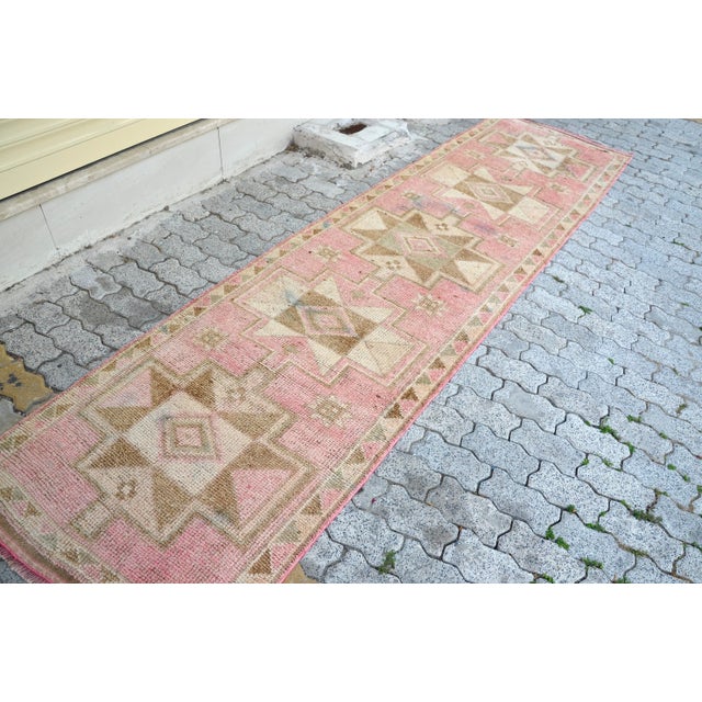 1960s Vintage Handmade Rustic Pastel Turkish Runner For Sale - Image 10 of 11
