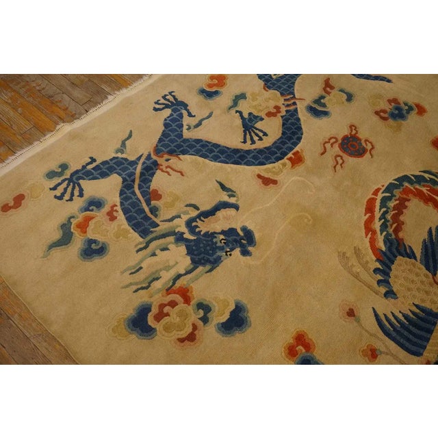 1980s 1980s Beige Dragon Vintage Nepalese Tibetan Carpet 6' X 8'9" Knotted Wool Rug For Sale - Image 5 of 12
