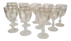 Antique Crystal Goblets With Gold