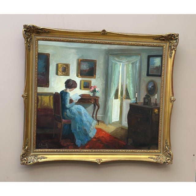 Edith Gert, Woman Reading, 1960s, Oil on Canvas, Framed For Sale - Image 4 of 17