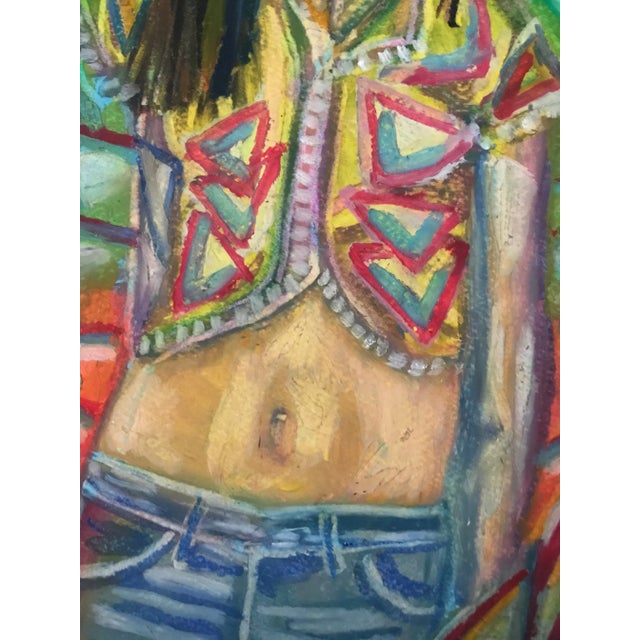 1990s Vintage Modernist Pastel Drawing of Hippie Bohemian Couple For Sale - Image 5 of 7