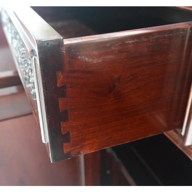 Asian Mid Century Modern Carved 4 Doors 3 Drawers Credenza Dark Solid Teak MINT For Sale - Image 16 of 16