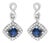 10K White Gold Blue Sapphire and Diamond Halo Cushion Shaped Drop Earrings (I-J Color, I1-I2 Clarity) For Sale