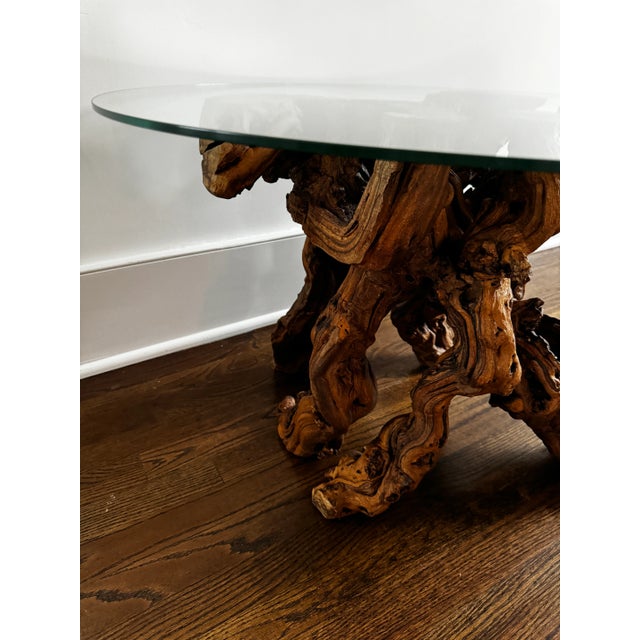 Late 20th Century Vintage Burl Root Wood Coffee or Side Table With Glass Top For Sale - Image 5 of 10