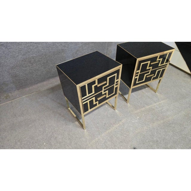 Black Artisan Crafted Italian Nightstands in Black Opaline Glass and Brass from Justfurnituress SRL, Set of 2 For Sale - Image 8 of 10