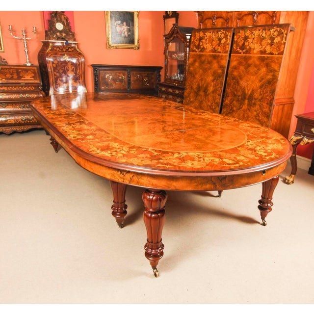 1990s Burr Walnut Marquetry Dining Table and Chairs, 1990s, Set of 17 For Sale - Image 5 of 15