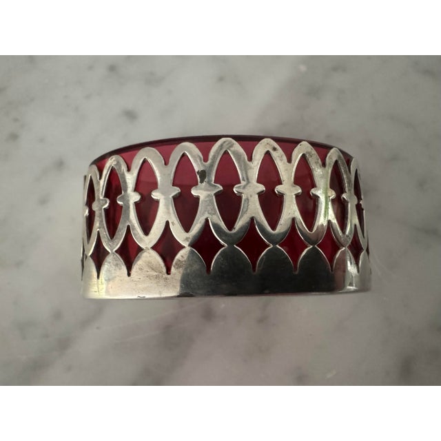 Early 20th Century Set of Five Antique Salts in Cranberry Glass Encased in Sterling Silver For Sale - Image 5 of 6