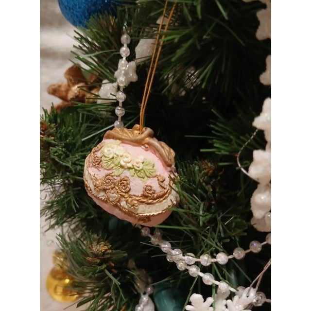 Whimsical Victorian Mini Christmas Tree 19” Tabletop Lights Ornaments Gold Pot For Sale In San Diego - Image 6 of 17