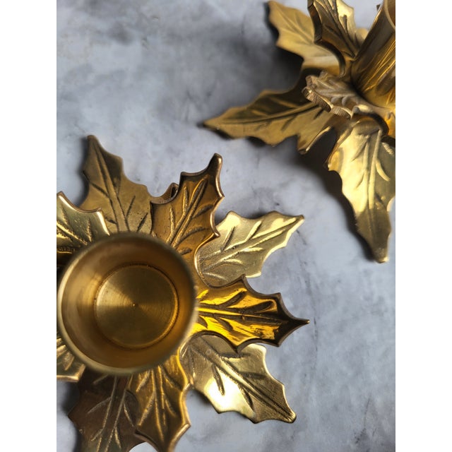 Vintage Solid Brass Poinsettia Candlestick Holders For Sale - Image 10 of 10
