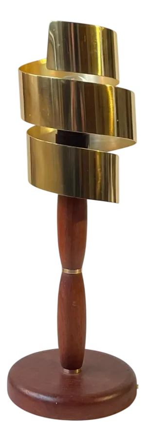 Vintage Scandinavian Teak and Brass Table Lamp with Spiral Shade