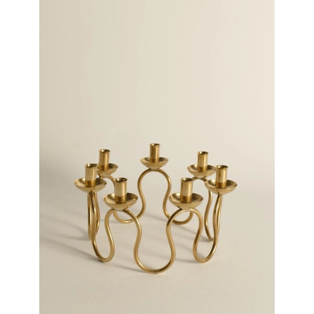Metal Swedish Modern Brass Candelabra by Lars Holmström for Svenskt Tenn, 1950s For Sale - Image 7 of 13