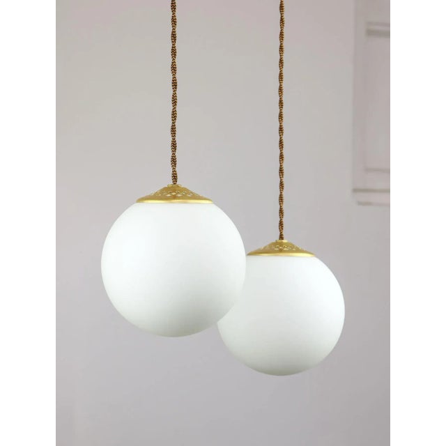 Mid-Century Italian Brass & Opaline Cluster of Lamps For Sale - Image 14 of 18