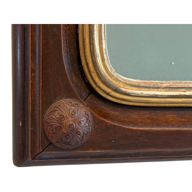 Victorian Antique Victorian Gothic Revival Arched Wall Mirror With Wood Rosette Detail For Sale - Image 3 of 9