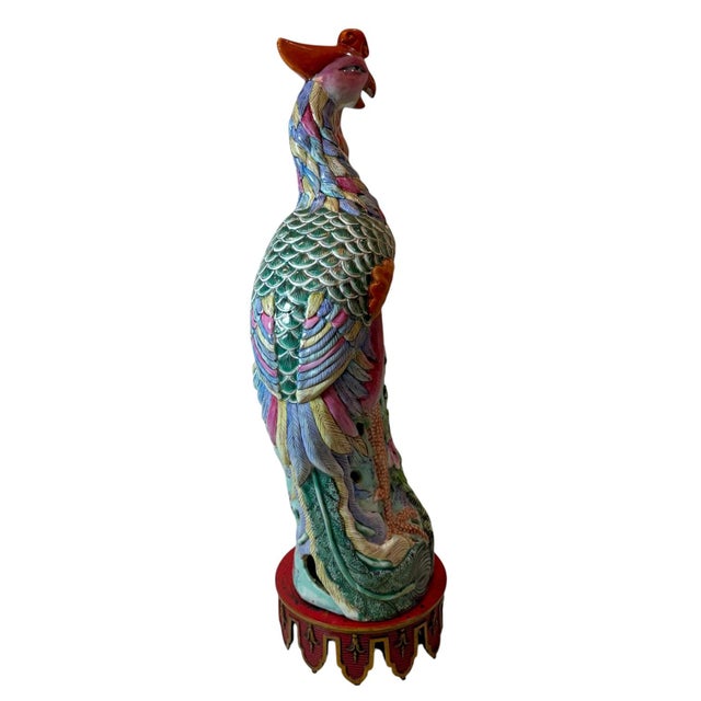 Chinese Large Antique Chinese Export Famille Rose Porcelain Phoenix Bird Figure For Sale - Image 3 of 6