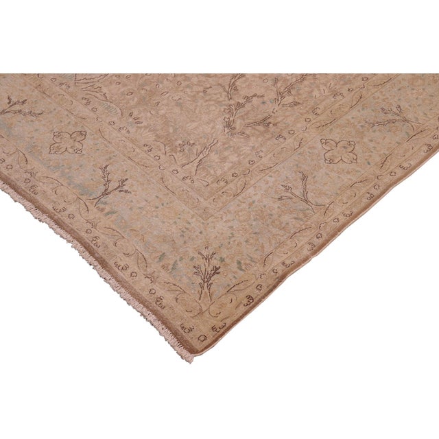 Boho Chic Vintage Retro Tan/Blue Wool Rug - 9'5'' X 12'9'' For Sale - Image 4 of 10