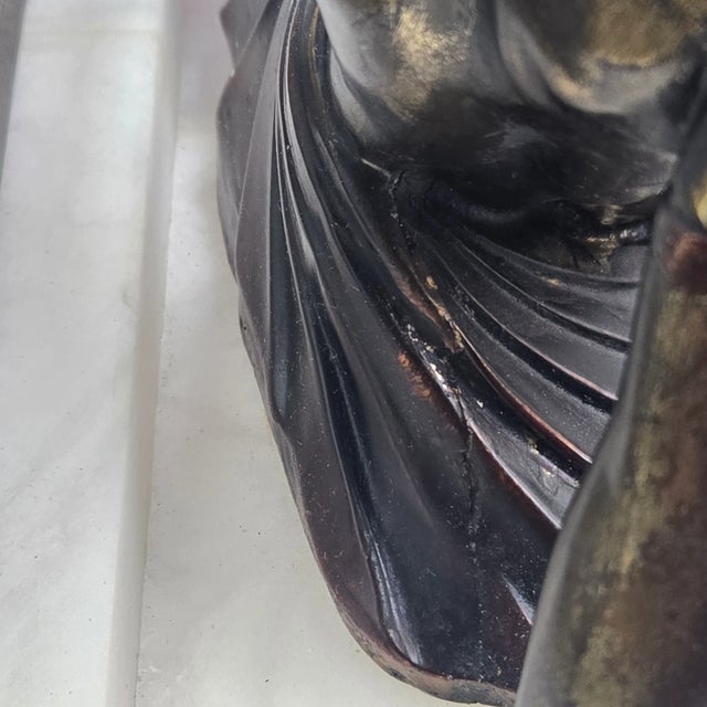 1920s Art Deco Egyptian Revival Nude Spelter & Marble Table Lamp For Sale - Image 15 of 16