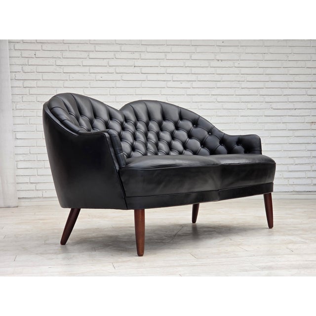 Scandinavian Sofa in Black Furniture Leather, 1960s For Sale - Image 6 of 18