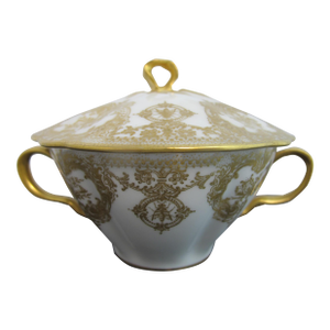 Haviland Limoges Gold Insect Rococo Style Scroll Bouillon Soup Cup With Lid