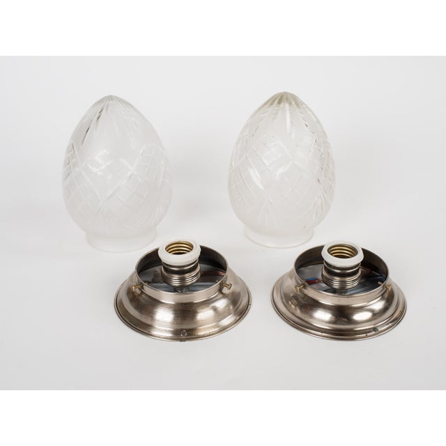 1950s 1950s Nickel-Plated Brass Acorn Flush Mounts – Hand-Cut Crystal Shades - a Pair For Sale - Image 5 of 9