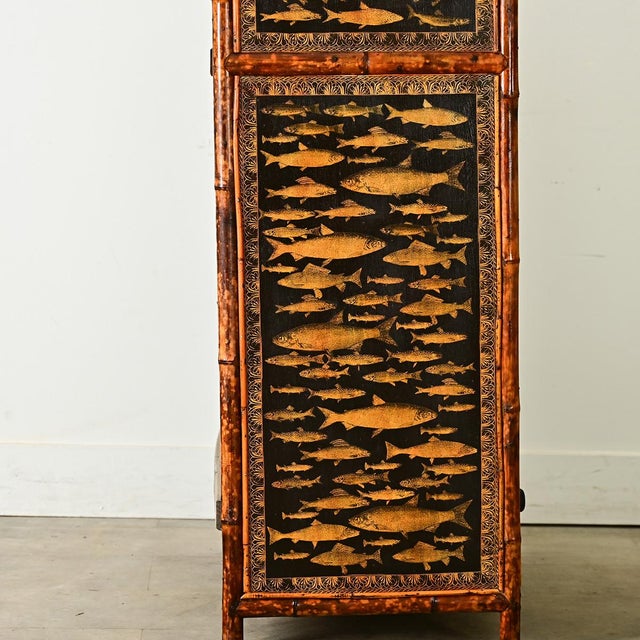 English English 19th Century Bamboo & Decoupage Bookcase For Sale - Image 3 of 12