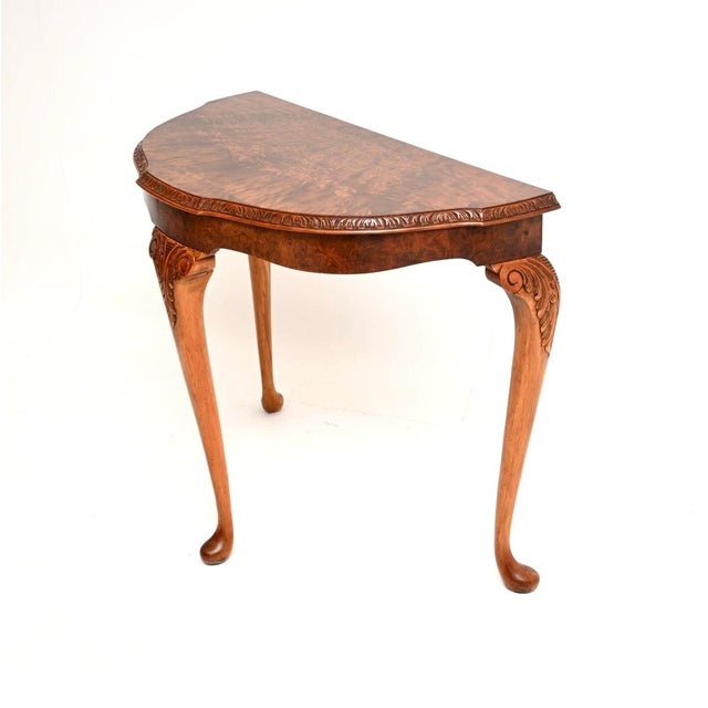 Antique Burr Walnut Console Table, 1930 For Sale - Image 4 of 10