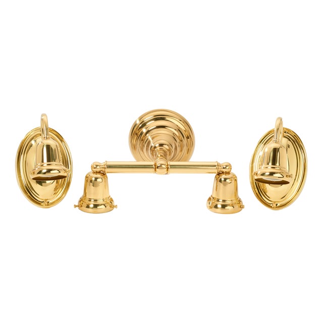 Set of 3 Polished Brass Wall Lights by Brass Light Gallery For Sale