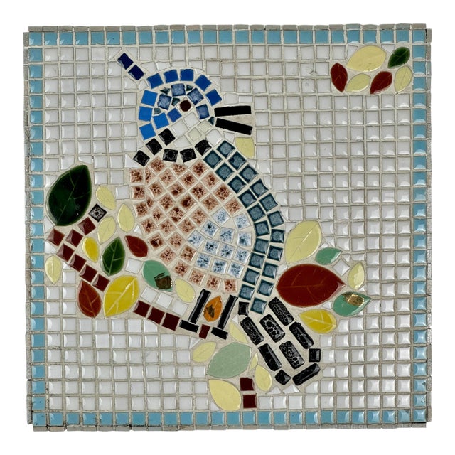 Mid-Century Modern Vintage Mosaic Tile Art of Bird on a Branch For Sale